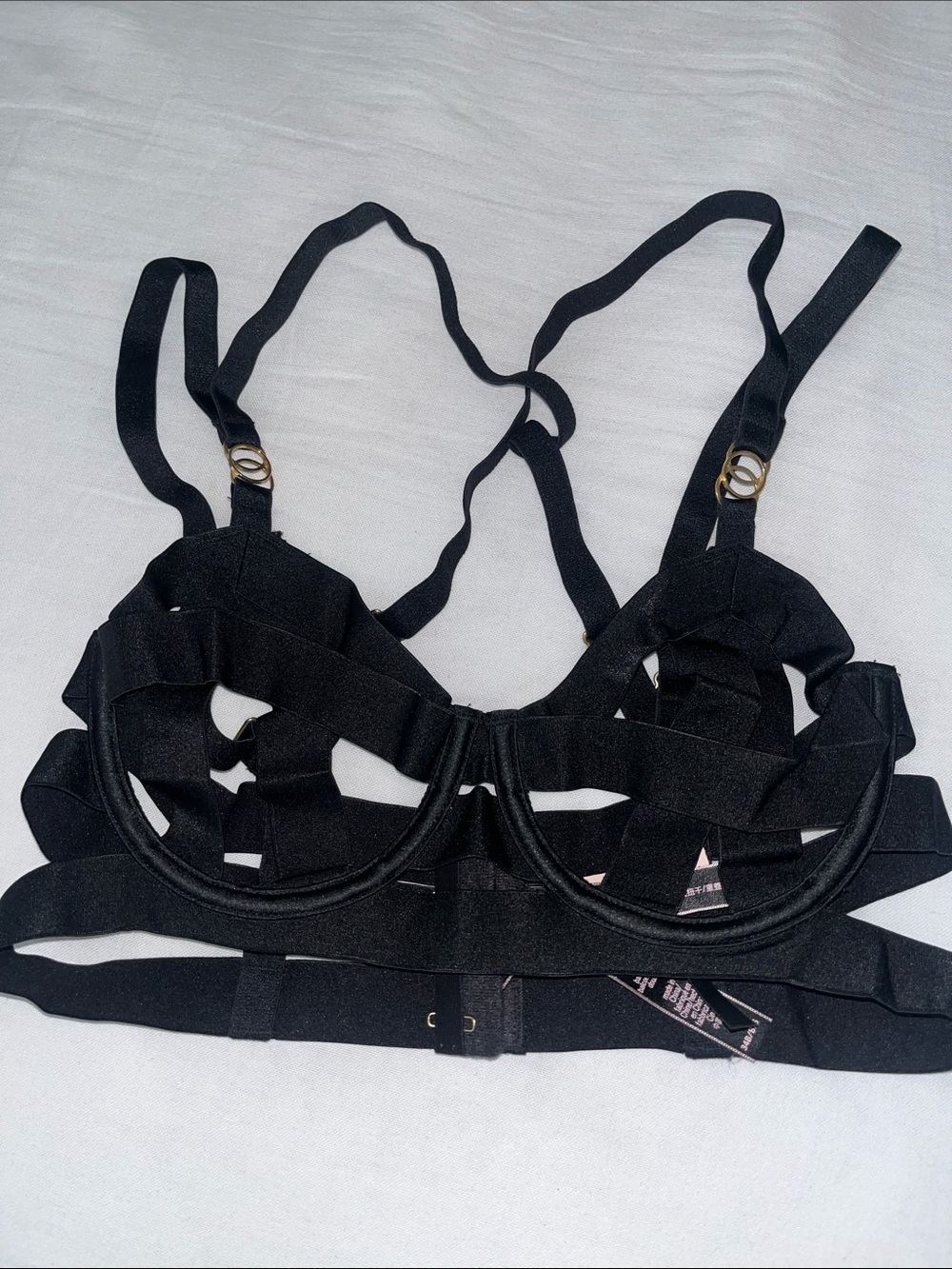 Victoria's Secret Luxe Black Strappy Banded Underwire Bra